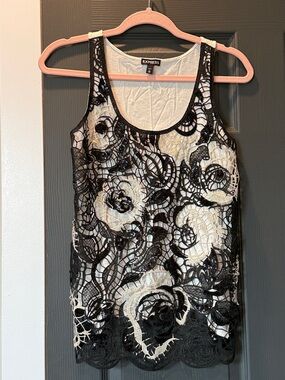 Express Black Lace Overlay Camisole with Cream Lining